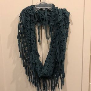 Teal fringe infinity scarf